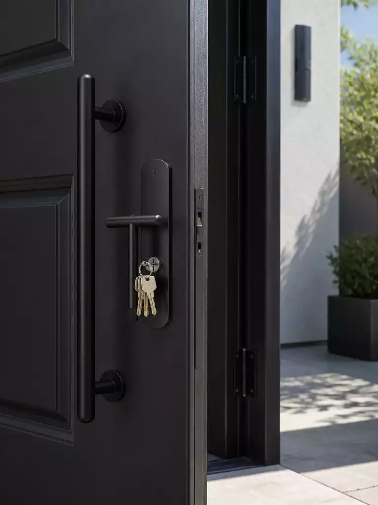 Finishes that Stand Out on Black Front Doors Lock Kits Hinges Pull Handles