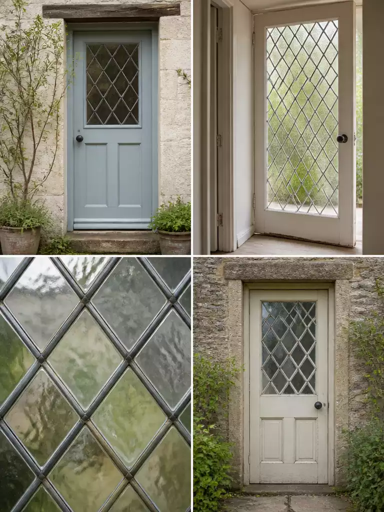 Diamond Pane Glass Door Cottage Front Entry Historic Leaded Pattern