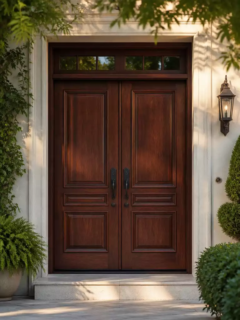 Mahogany Double Front Doors Classic Warmth with Fine Grain Detail