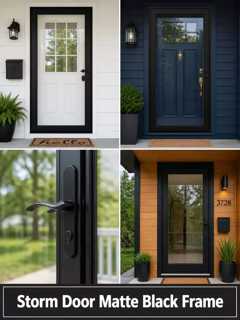 Matte Black Frame Storm Door Bold Contrast Modern Curb Appeal
