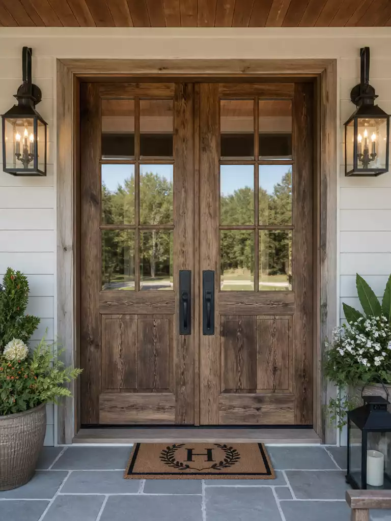Reclaimed Barn Wood Double Front Doors: Rustic History with Architectural Refinement
