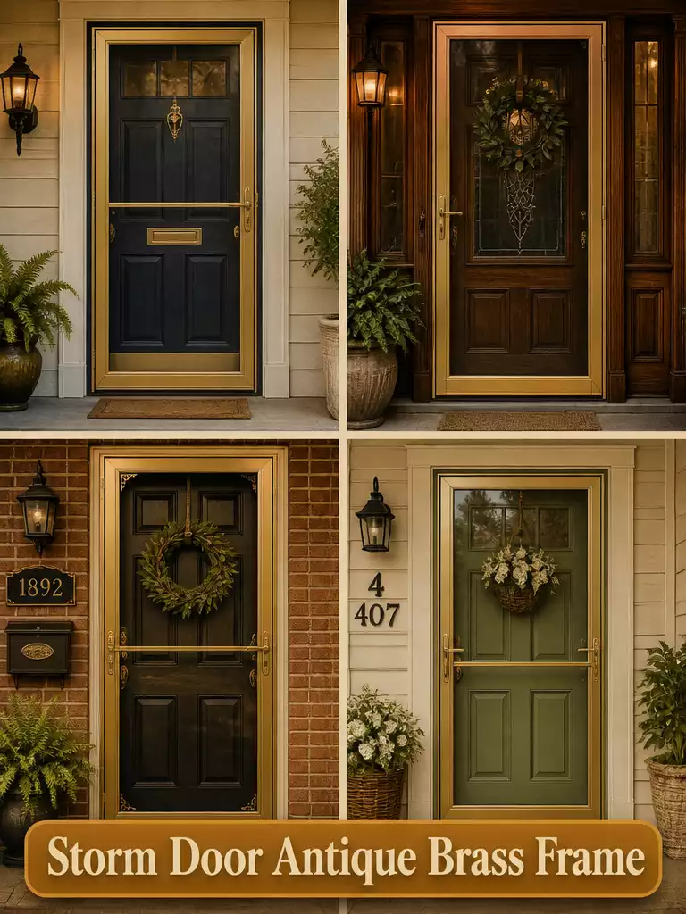 Antique Brass Frame Storm Door Vintage Charm for Front Entry