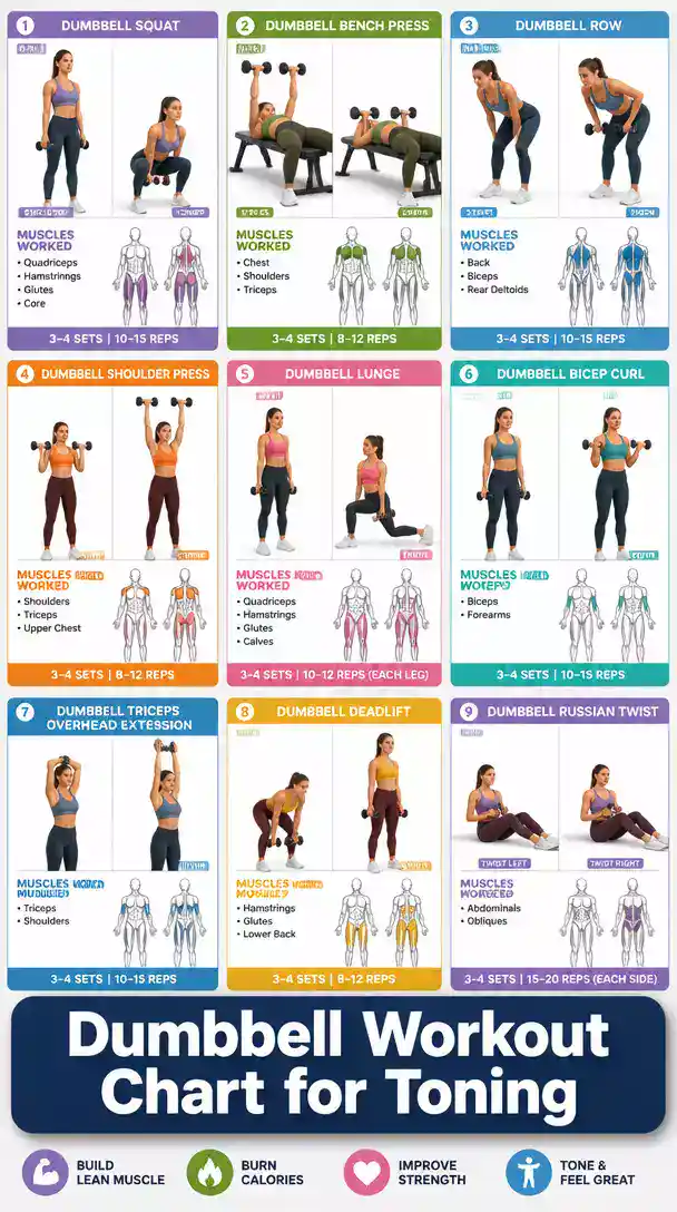 Dumbbell Workout Chart for Toning That Maps Every Exercise Visually