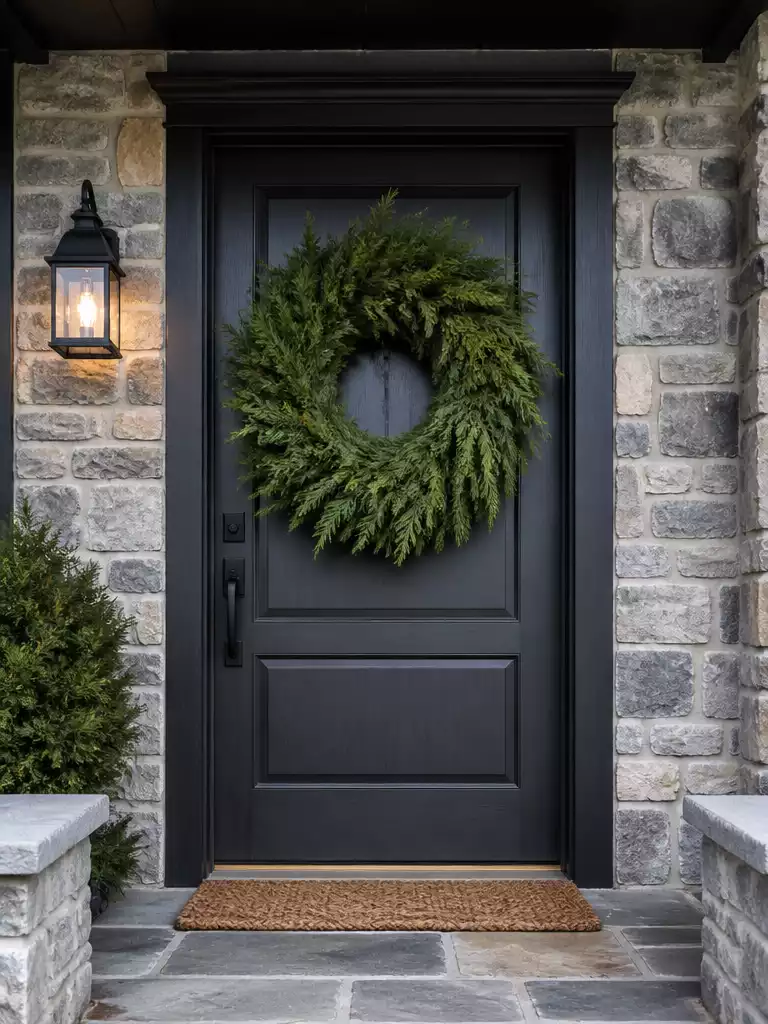 Structural Leyland Cypress Wreaths for a Modern Front Door