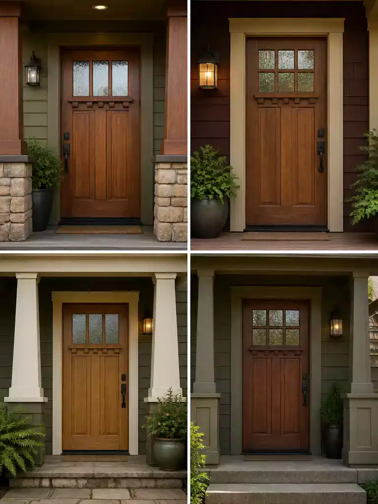 Craftsman Style Door with Dentil Shelf and Seeded Glass