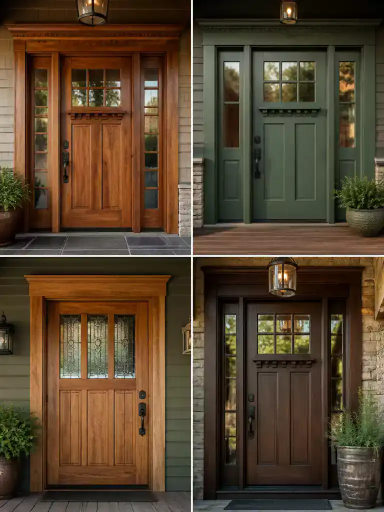 Craftsman Style Door with Dentil Shelf and Art Glass