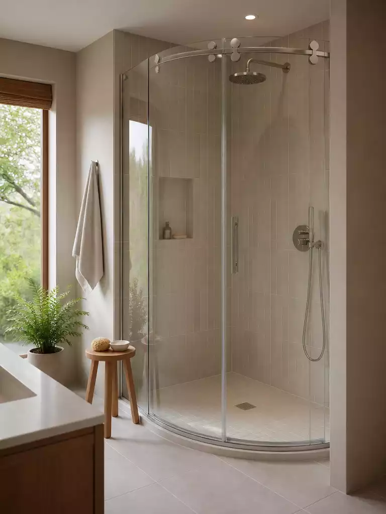 Curved Glass Enclosure Bathroom Shower Idea for a Spa Feel