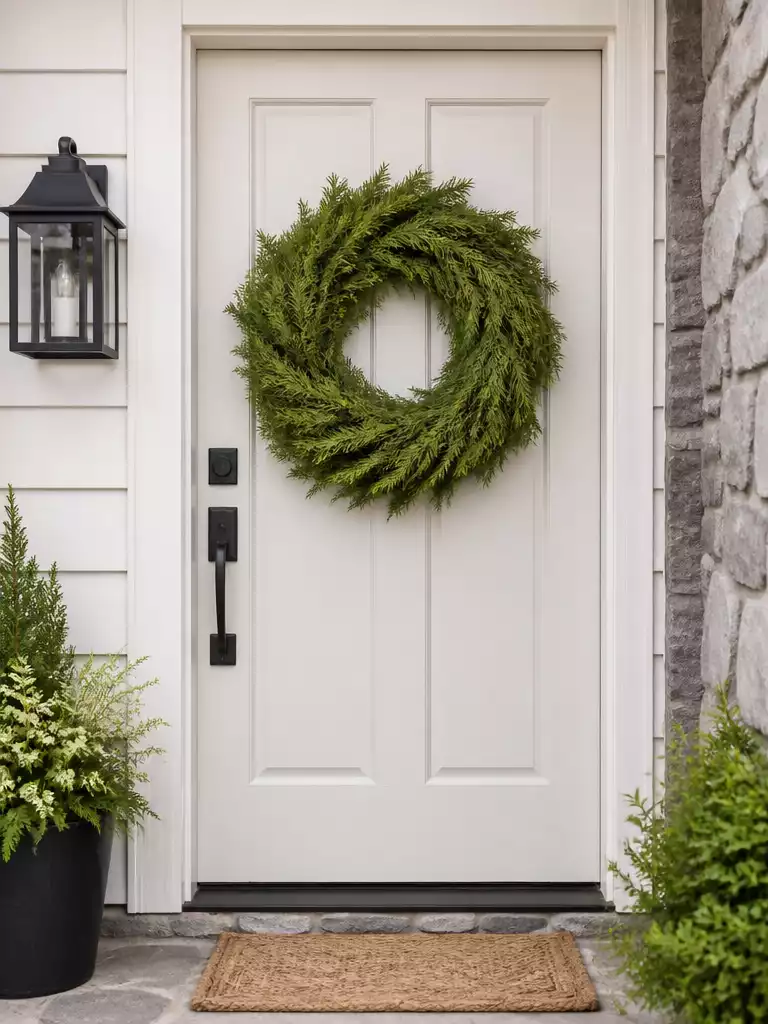Cypress Wreaths for a Modern Farmhouse Front Door Entry
