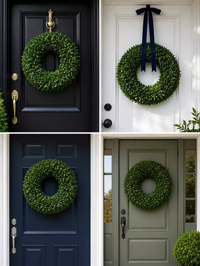 Boxwood Wreaths for a Formal and Manicured Front Door