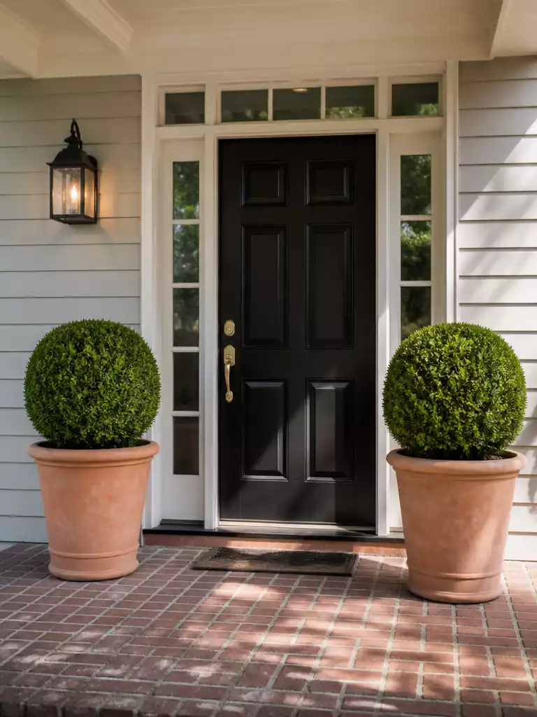 Potted Plants Flanking a Door