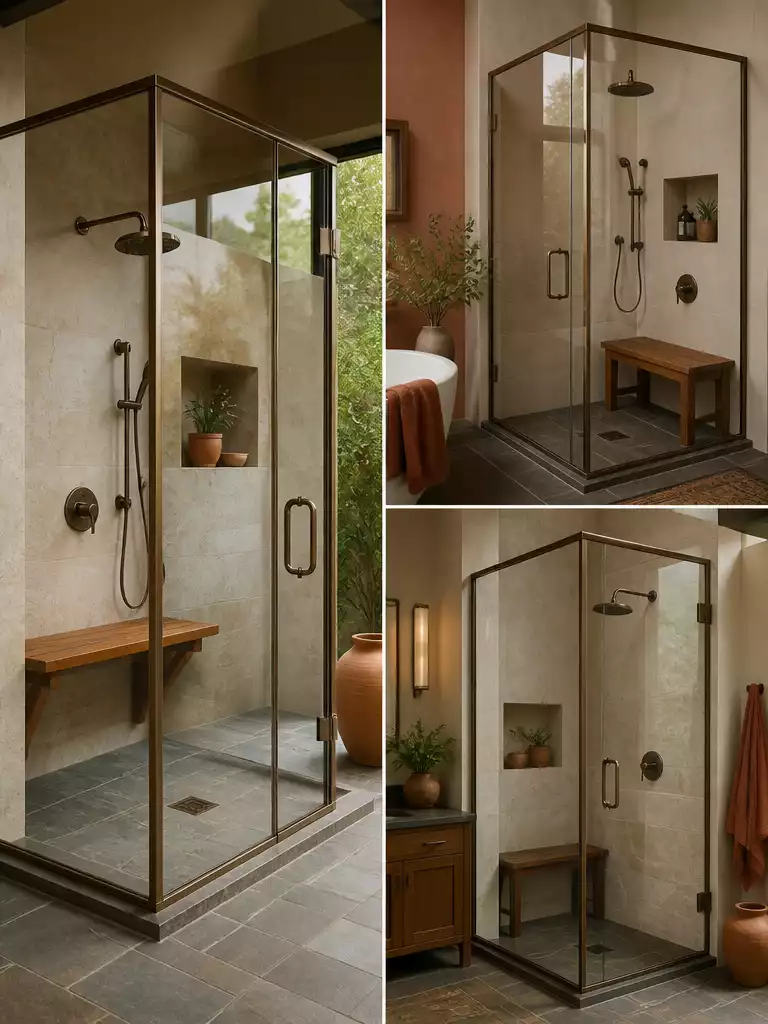 Bronze Frame Enclosures for a Warm and Earthy Spa Bathroom Design