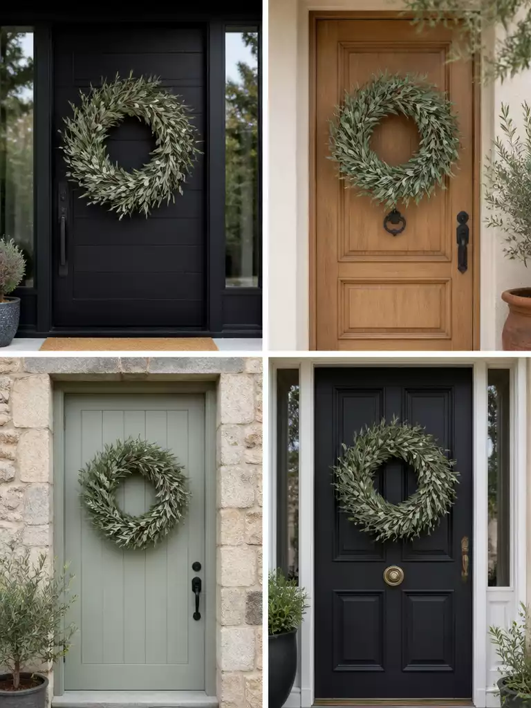 Silvery Olive Branch Wreaths for a Sophisticated Minimalist Front Door