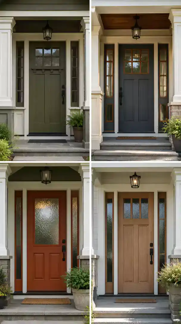 Craftsman Style Door with Dentil Shelf and Earthy Tones for Curb Appeal