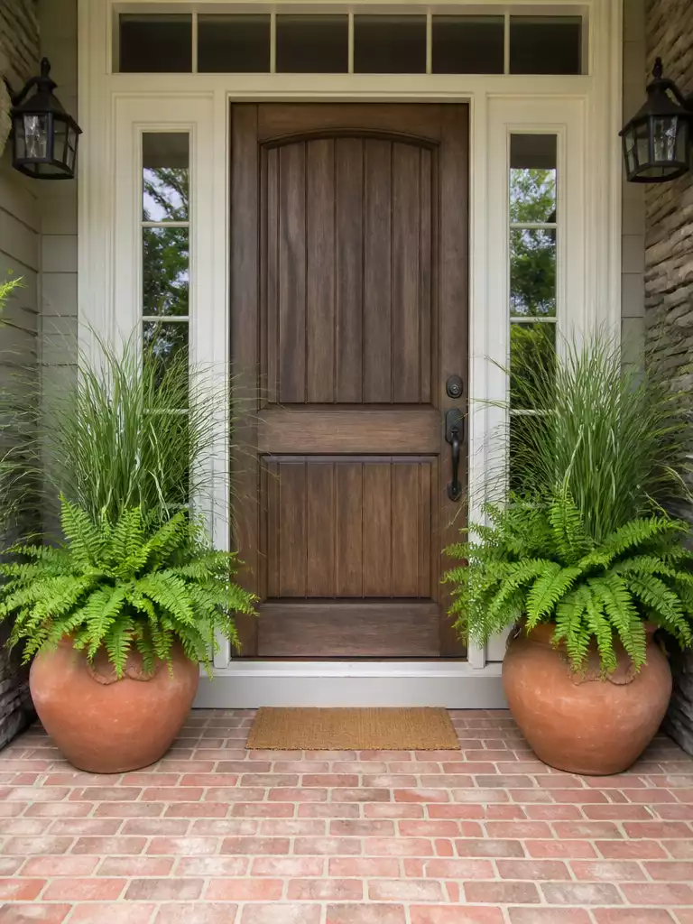 Potted Plants Flanking a Door