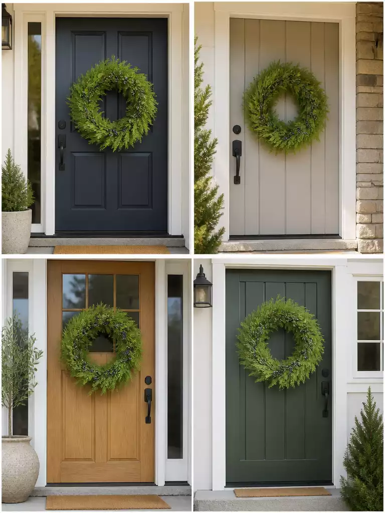 Cypress Christmas Wreaths with Chartreuse Tips and Navy Juniper Berries