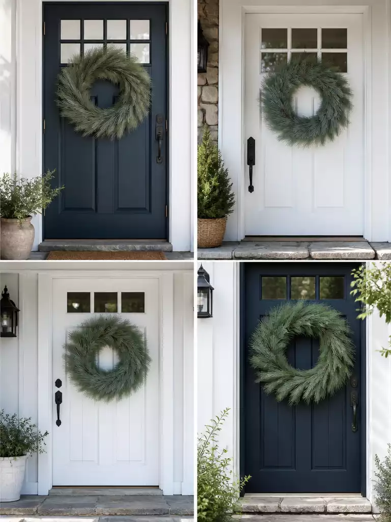 Fine-Needled White Pine Wreaths for a Soft Minimalist Front Door
