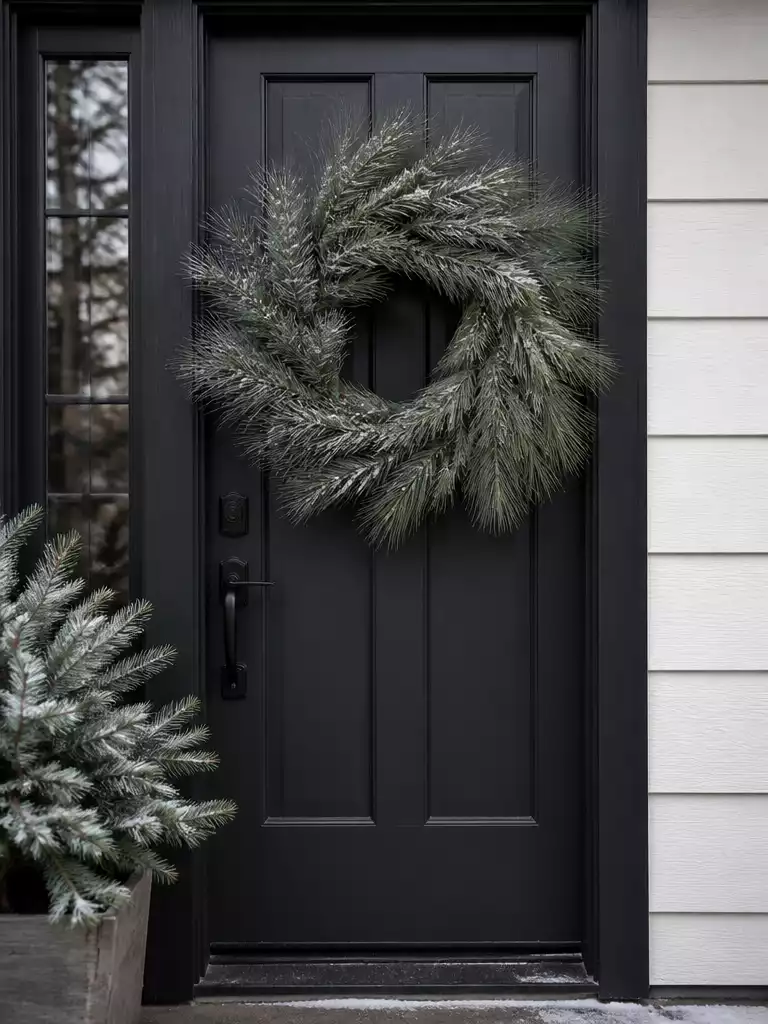 White Pine Christmas Wreath for Soft Movement on Dark Doors