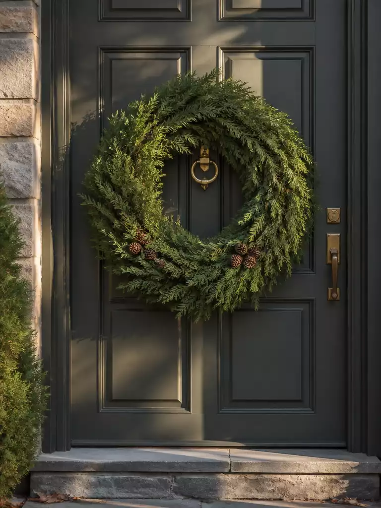 Cedar Christmas wreath with warm woody scent and dense texture