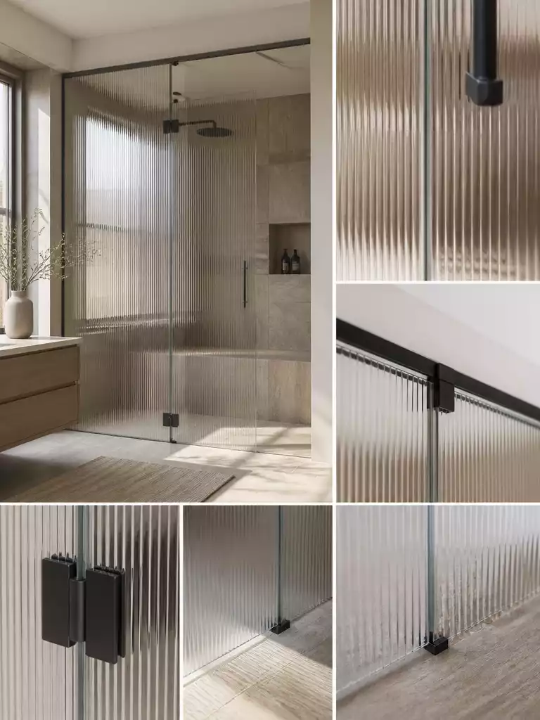 Fluted Glass Doors for a Textured Spa Bathroom Look