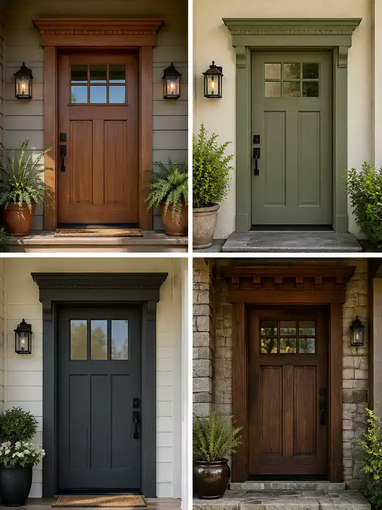 Craftsman Style Door with Dentil Molding and Seeded Glass Panes