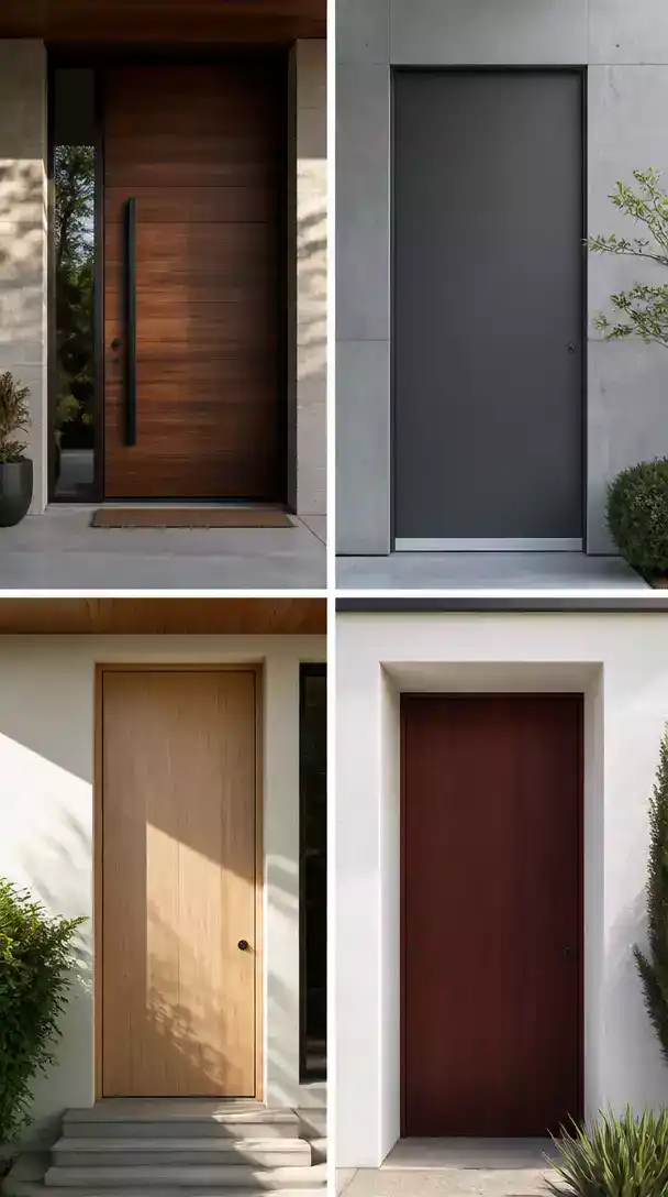 Modern Flush Door with horizontal wood grain and long bar handle