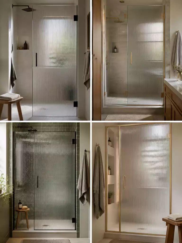 Fluted Glass Doors for Privacy and Light in a Spa Bathroom