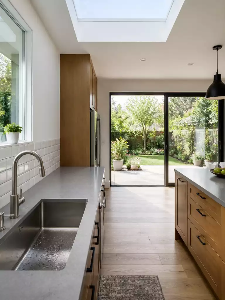 Sink Wall Under Skylight Opposite Slider