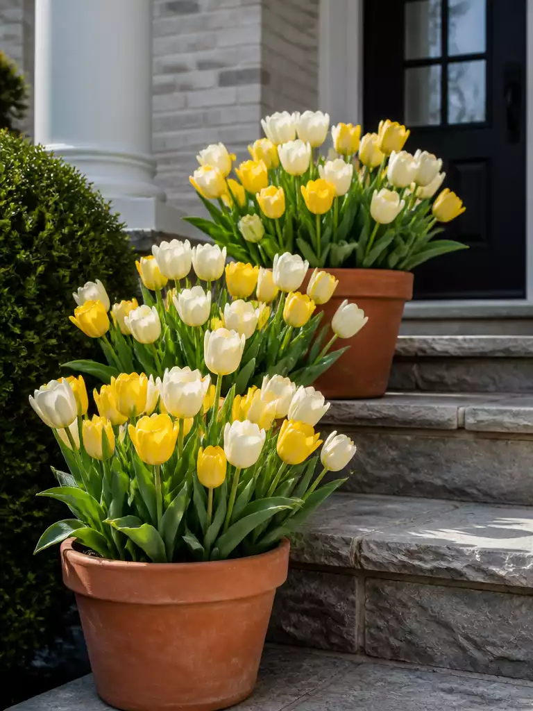 Potted Tulip Cluster on the Step