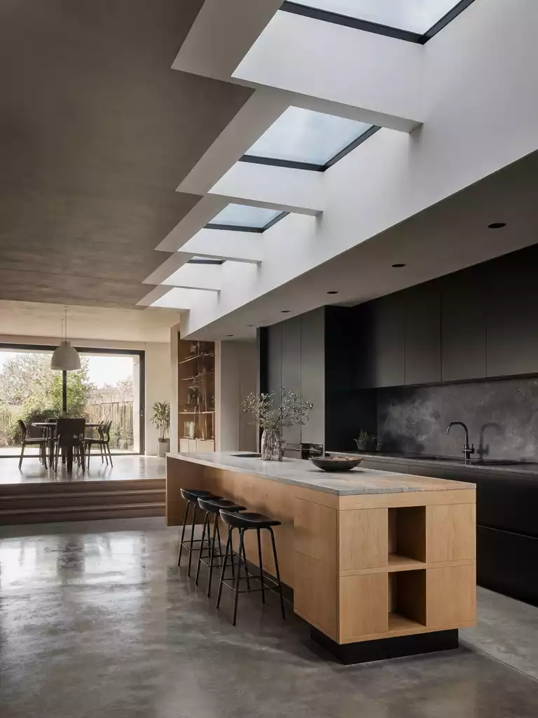 Broken Plan Kitchen With Stepped Roof Glass