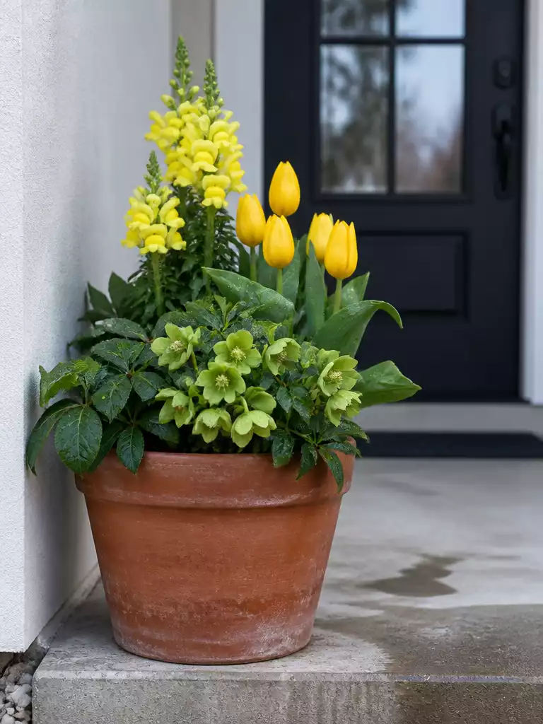 Single Statement Planter Beside the Threshold