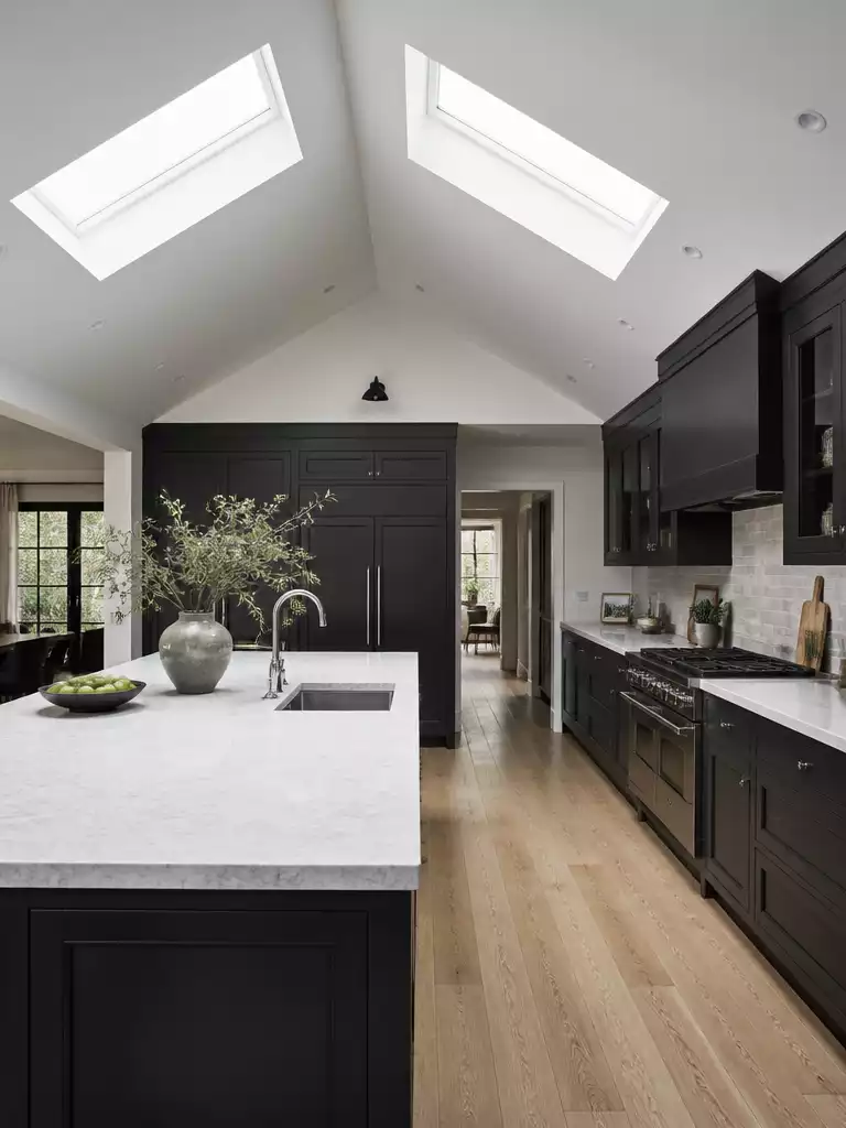 Vaulted Ceiling Kitchen With Twin Skylights